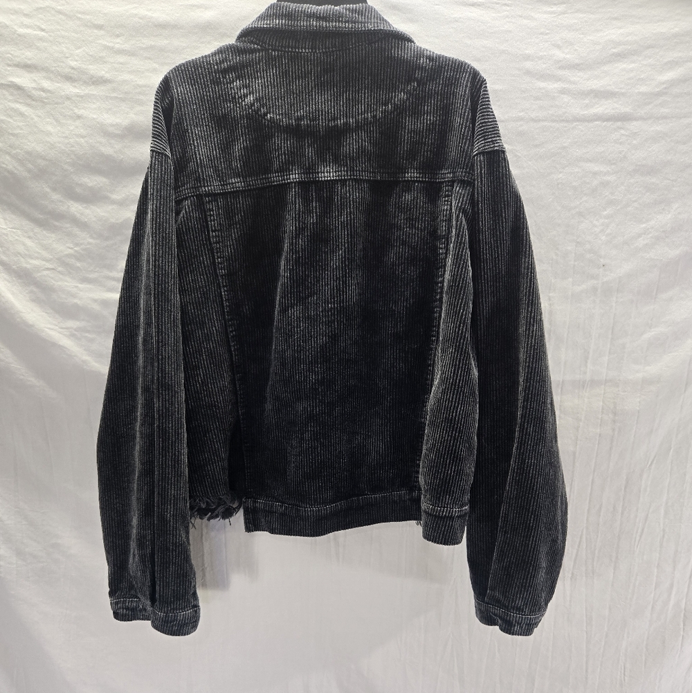 POL Corduroy Jacket Women's Medium Faded Black Raw Hem Oversized Crop Boho - Picture 6 of 8